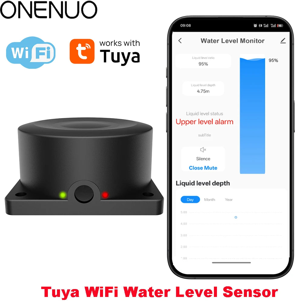 Wi-Fi Ultrasonic Tank Level Monitor - Tuya