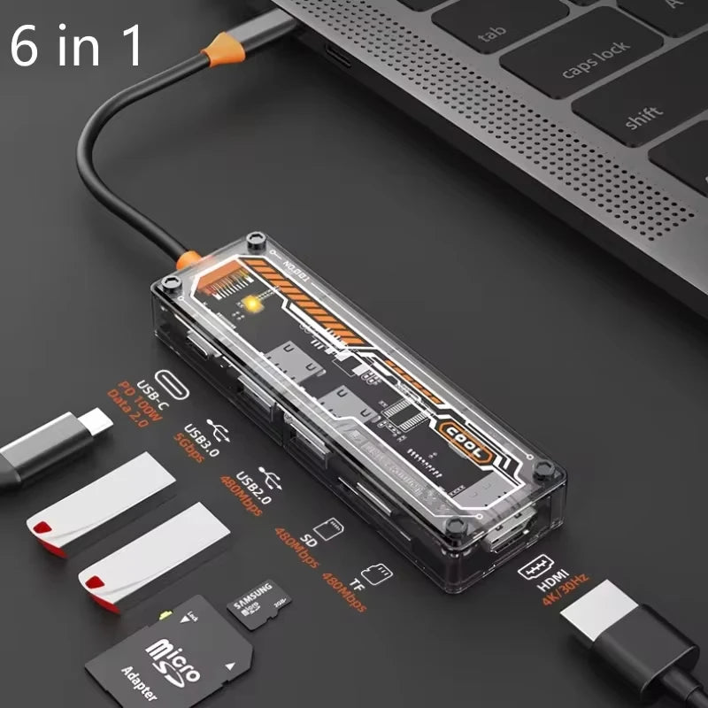 Basix USB C Hub 4K adapter HDMI, DP, VGA, Ethernet és USB portokkal