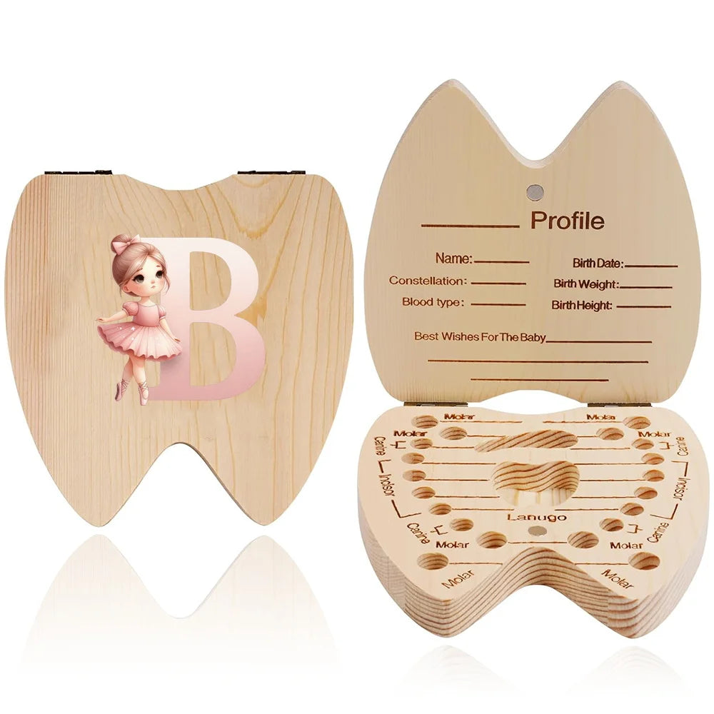 Wooden Baby-Tooth Keepsake Box, Letter Options