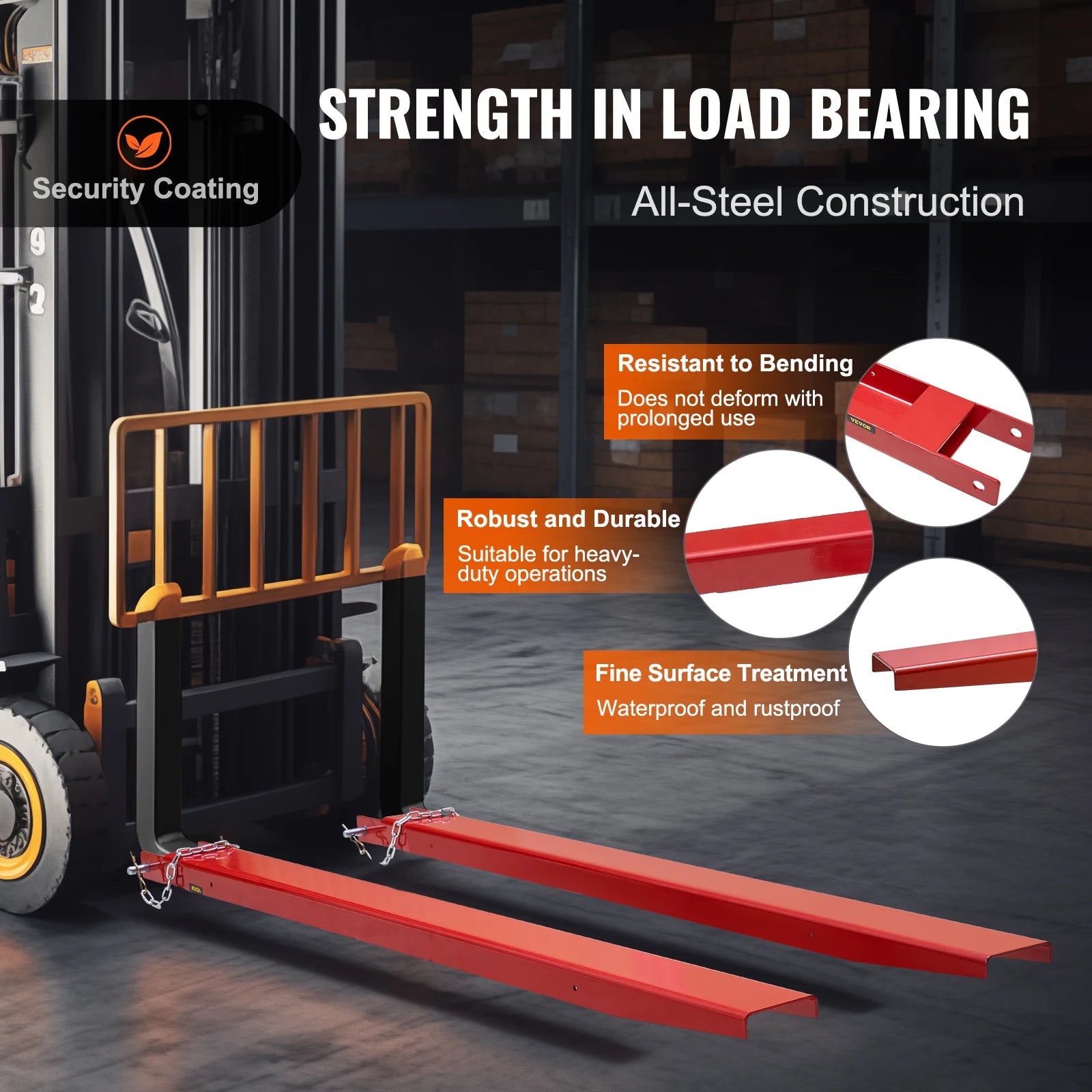 Pallet Fork Extensions 72''/82'' Steel Sleeves with Pins for Forklifts