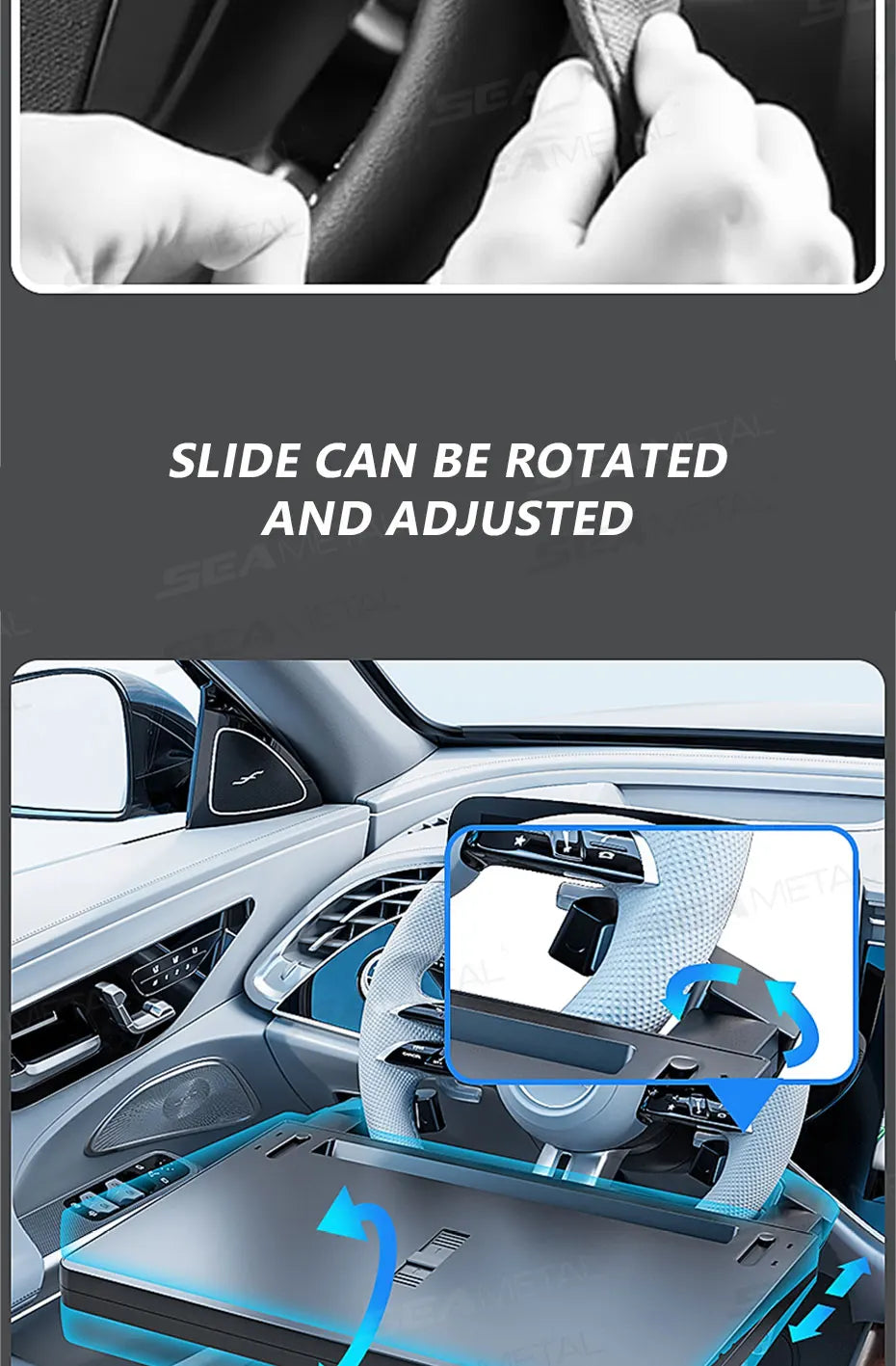 SEAMETAL Extendable Steering Wheel Tray Car Temporary Tray for Driver Adjustable Silicone Anti Slip Clip Foldable Hidden Tray