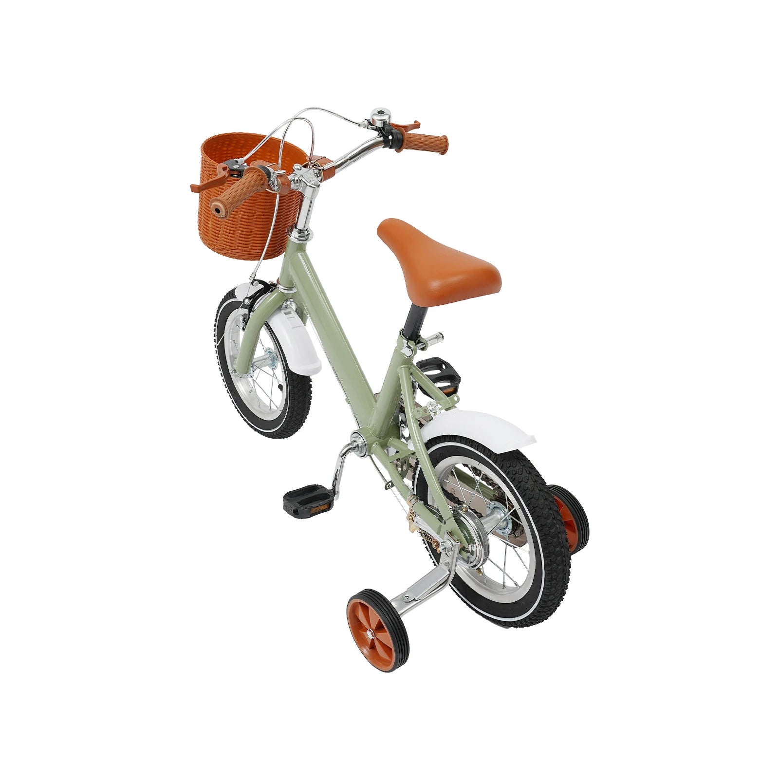 12 Inch Kids Bike w/Training Wheels+Basket, Dual Brakes Adjustable Children's Bicycle Load 40kg for Ages 2-4 (Green/Yellow/Pink)