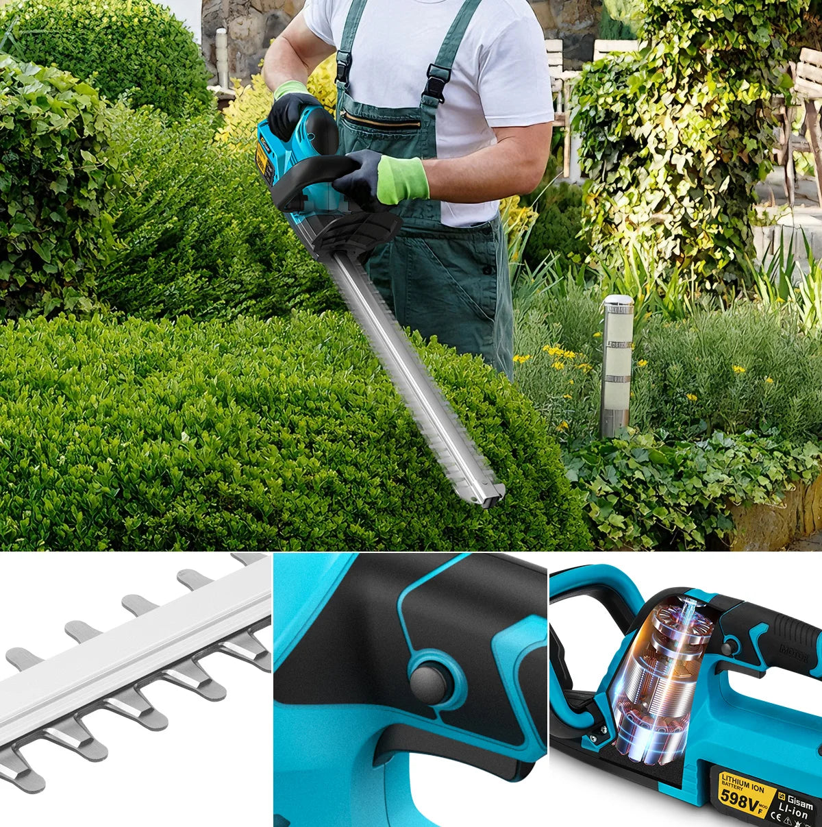 Gisam Fırçasız Elektrikli Çit Budama Makinesi 20000RPM Kablosuz 510mm