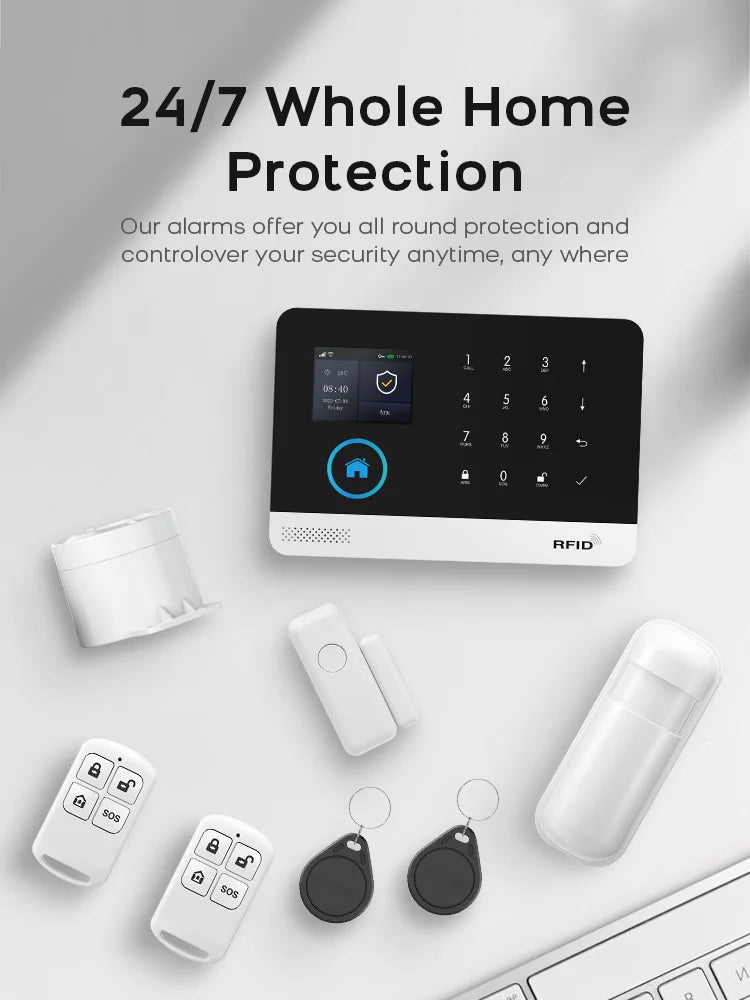 PGST 103 2.4 inch Screen 4G 2G WIFI GSM Home Bulgar Security System for Home 433MHz APP Control RFID Card with PIR Motion