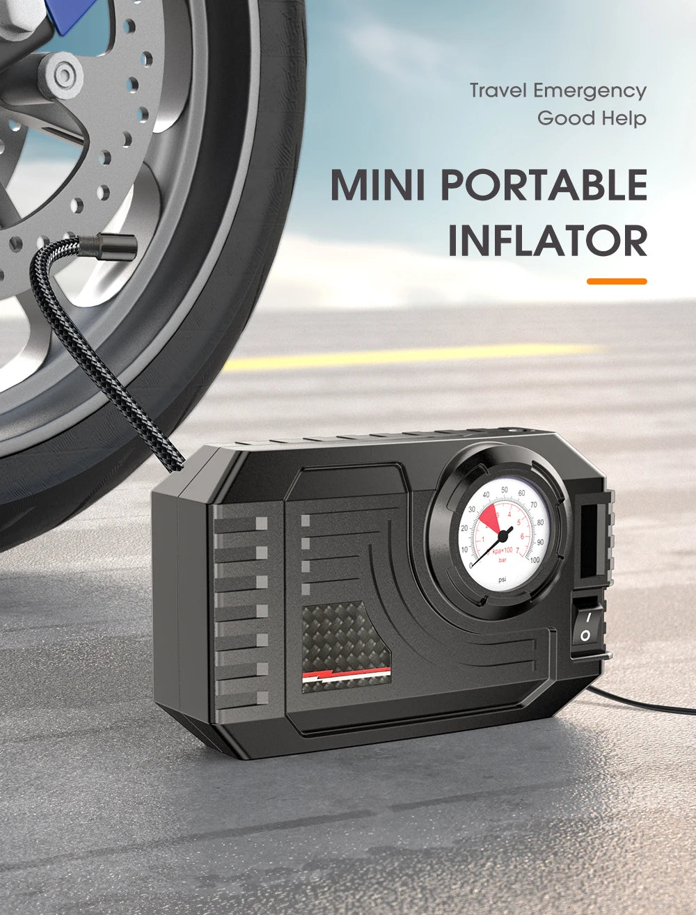 Compacte Bandenspanningspomp met Drukmeter