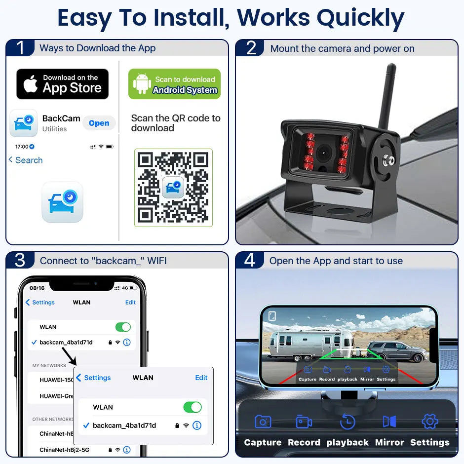 5G WiFi Truck Backup Camera 720P Night Vision for RV Bus Trailer