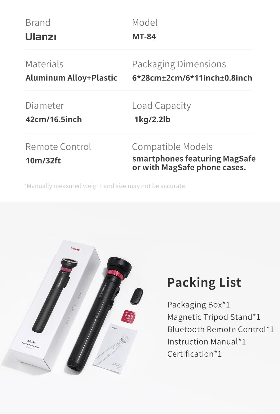 Ulanzi MT-84 1.53M Magsafe Selfie Stick Tripod Stand Bluetooth Remote Phone Extension Tripod for IPhone 16 15 LiveStreaming Vlog