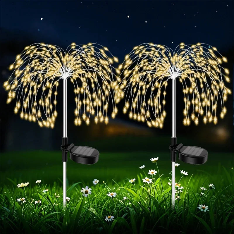 Luci solari da giardino a effetto fuochi d'artificio, 200 LED, per vialetti, strade, prati e giardini all'aperto