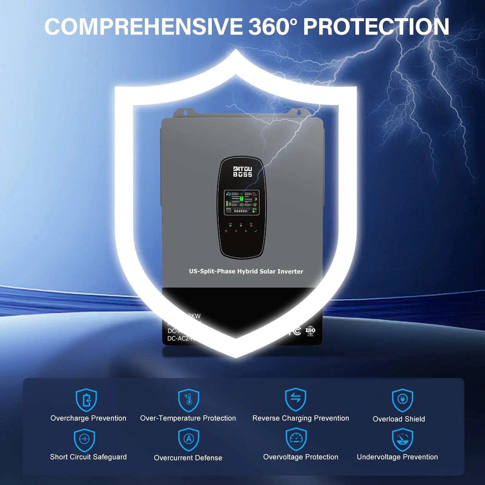 DATOUBOSS 48V 6200W Hybrid Solar Inverter with MPPT Charger, Grid-Connected and Standalone Modes, Built-in Anti-Reverse Flow Mechanism, Unlimited Load Capacity