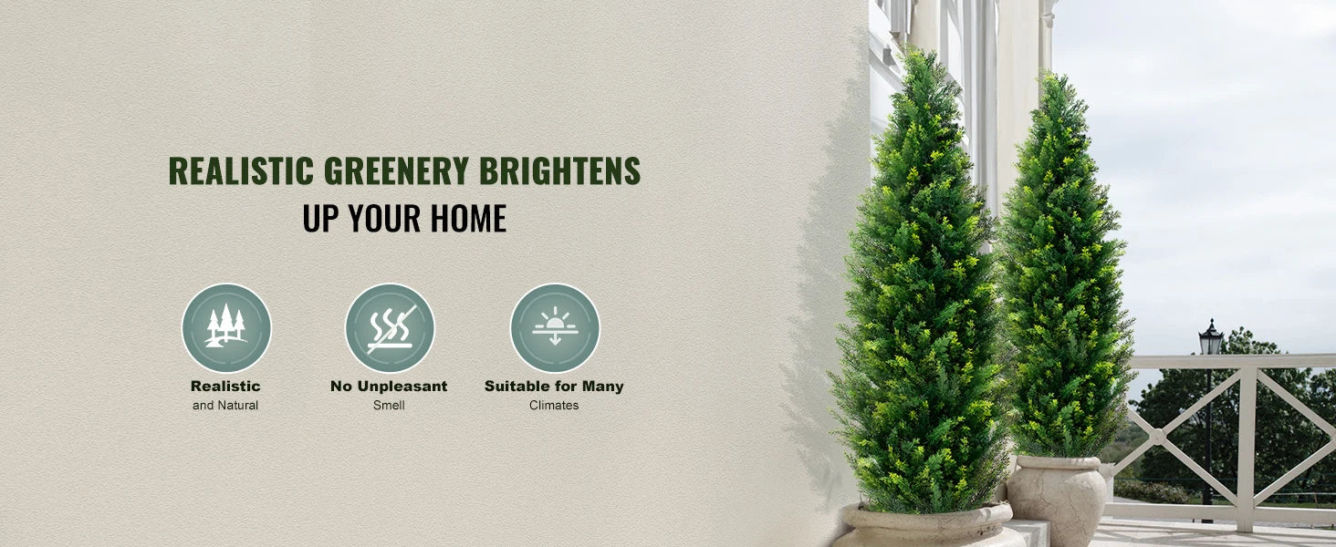 SucceBuy Artificial Cedar Topiary Tree Evergreen Fake Pine Cypress Trees Plant Artificial Greenery Set for Home Decor Outdoor