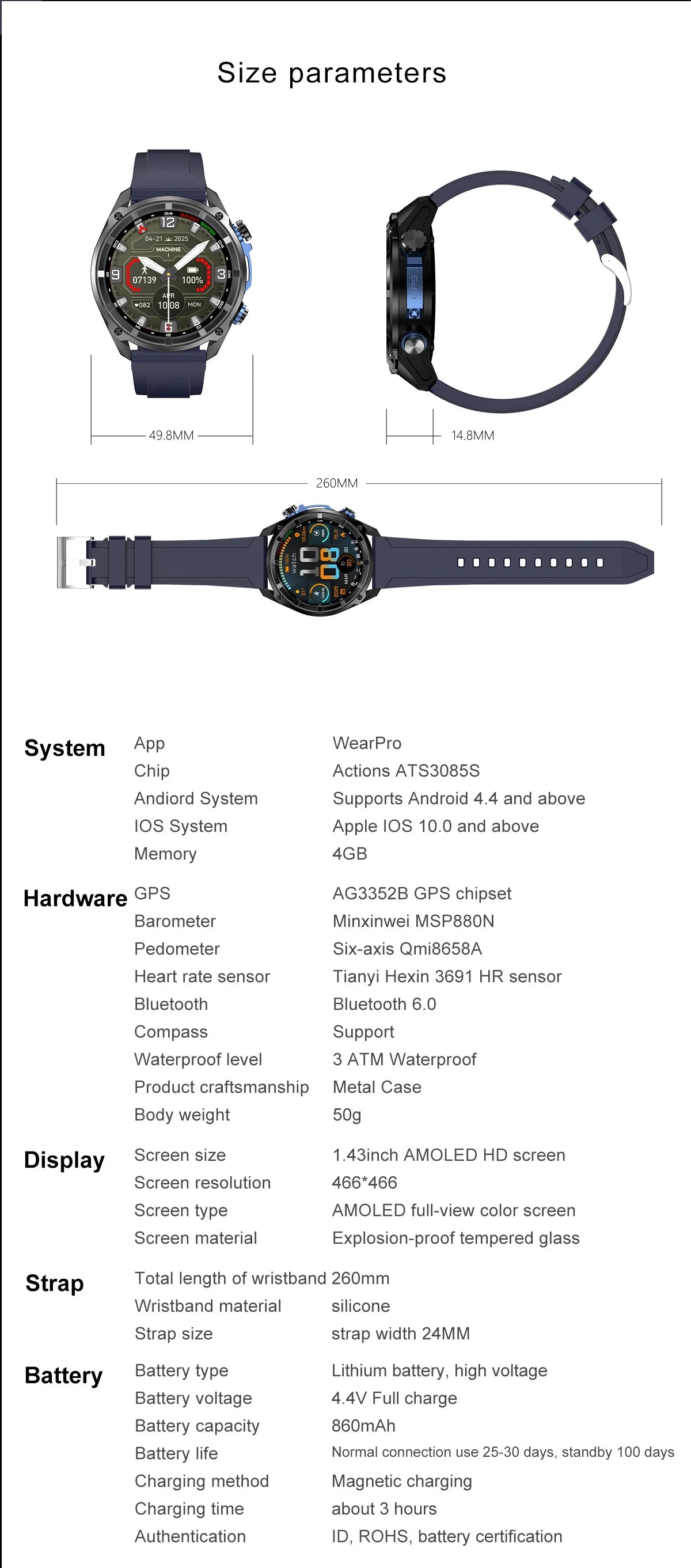 GPS Smartwatch with Offline Maps, AMOLED Display & 4GB Memory
