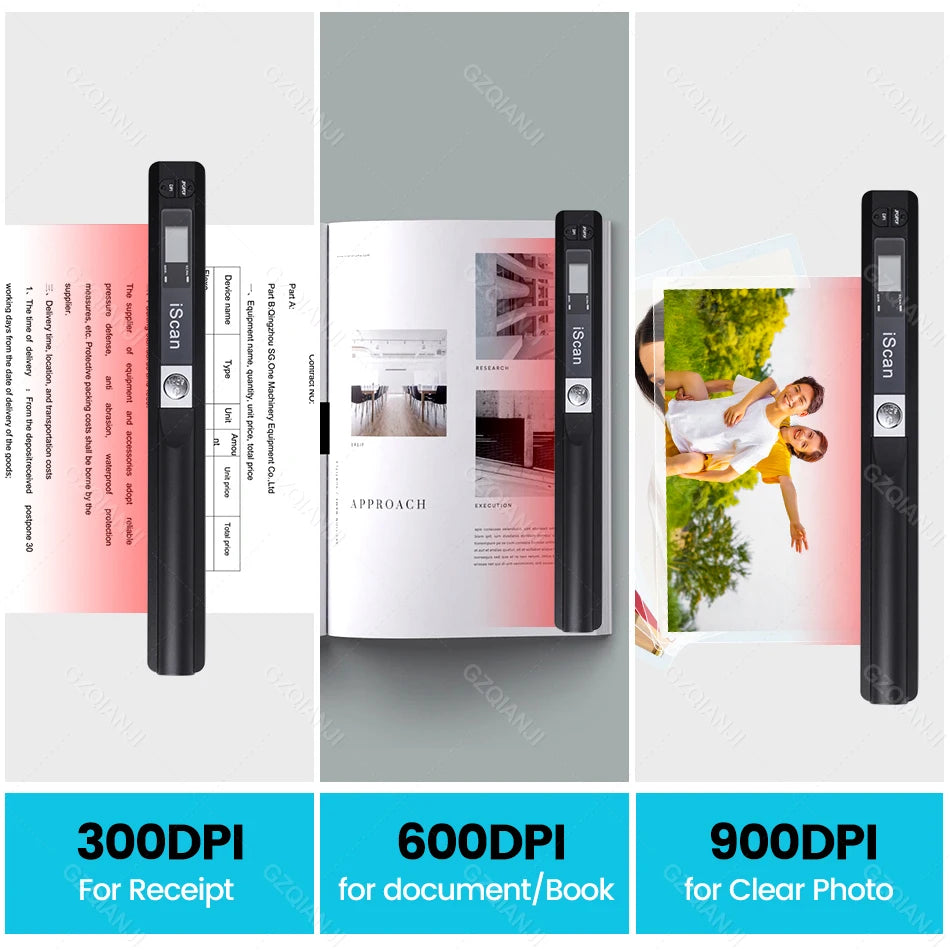 Scaner portabil A4 pentru documente cu stocare pe card de memorie