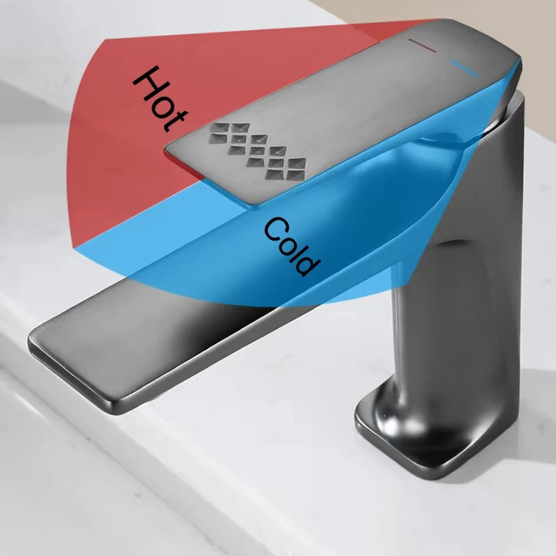 Gun Grey Modern Bathroom Sink Faucet Single Handle Deck Mounted Wash Basin Water Tap Hot And Cold Mixer