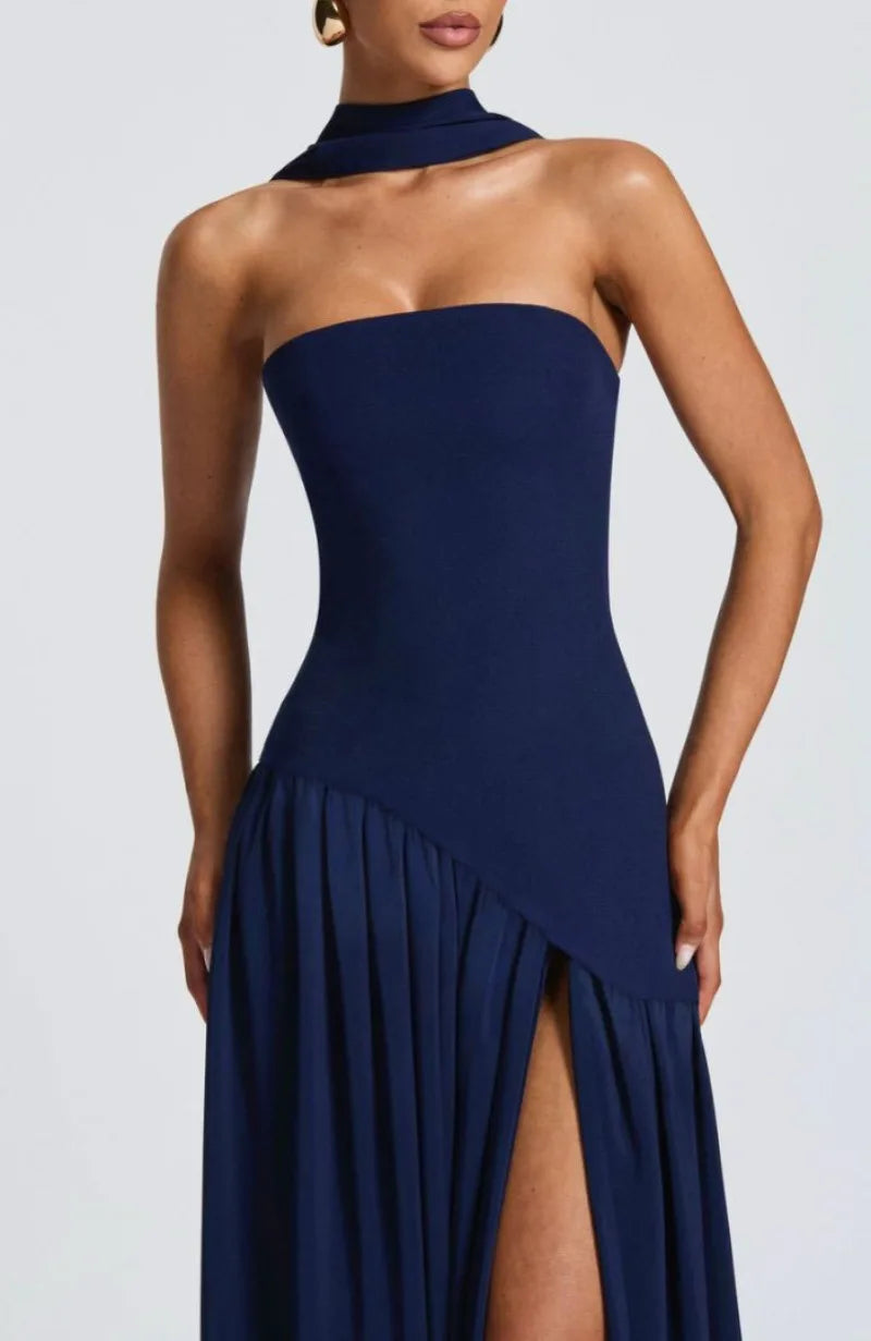 Elegant Strapless Floor-Length Women’s Slit Backless Evening Dress