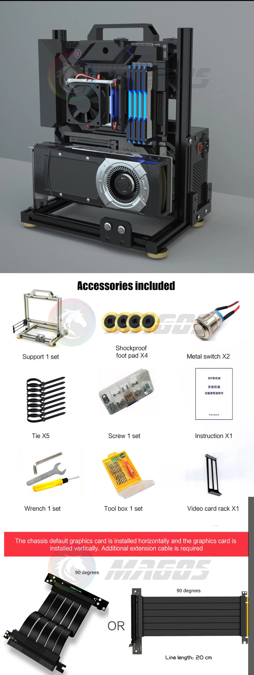 MOD Gamer-behuizing, DIY ITX MATX ATX PC-behuizing open frame rek, waterkoeler desktop computer gaming chassis, verticale persoonlijkheid
