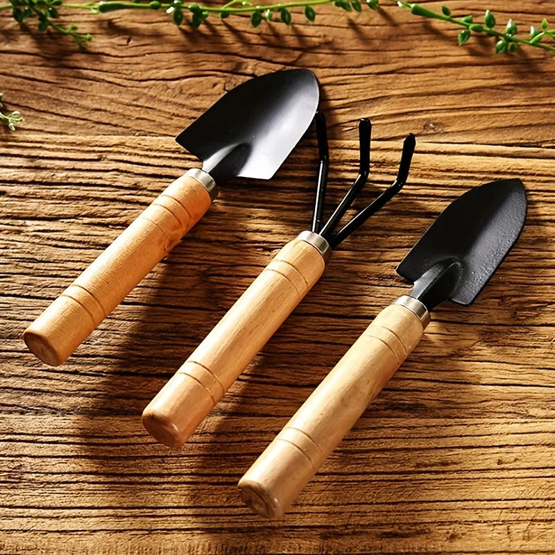 3-Piece Mini Garden Tool Set with Rake, Trowel and Shovel