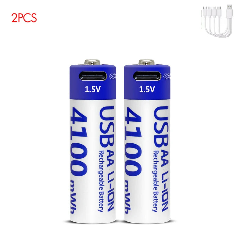 Kuugro AA 1.5V 4100mWh USB Rechargeable Battery Type-C Rechargeable AA Li-ion Battery for Remote Control Smart Door Lock Toys