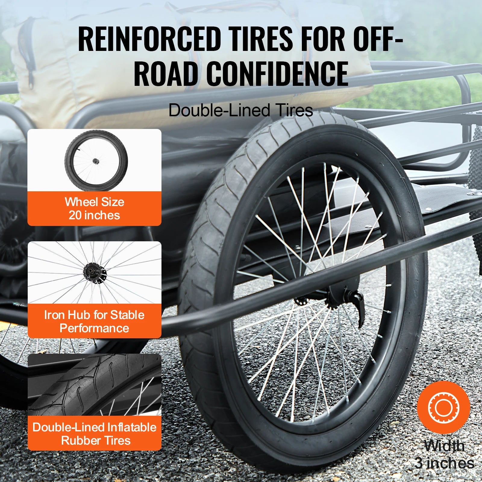 SucceBuy Reboque de Carga para Bicicleta de 275 lbs/125 kg, Bicicleta Carrinho de Mão Foldável Compacto, com Engate Universal, Rodas de 20", Compatível com a Maioria das Bicicletas