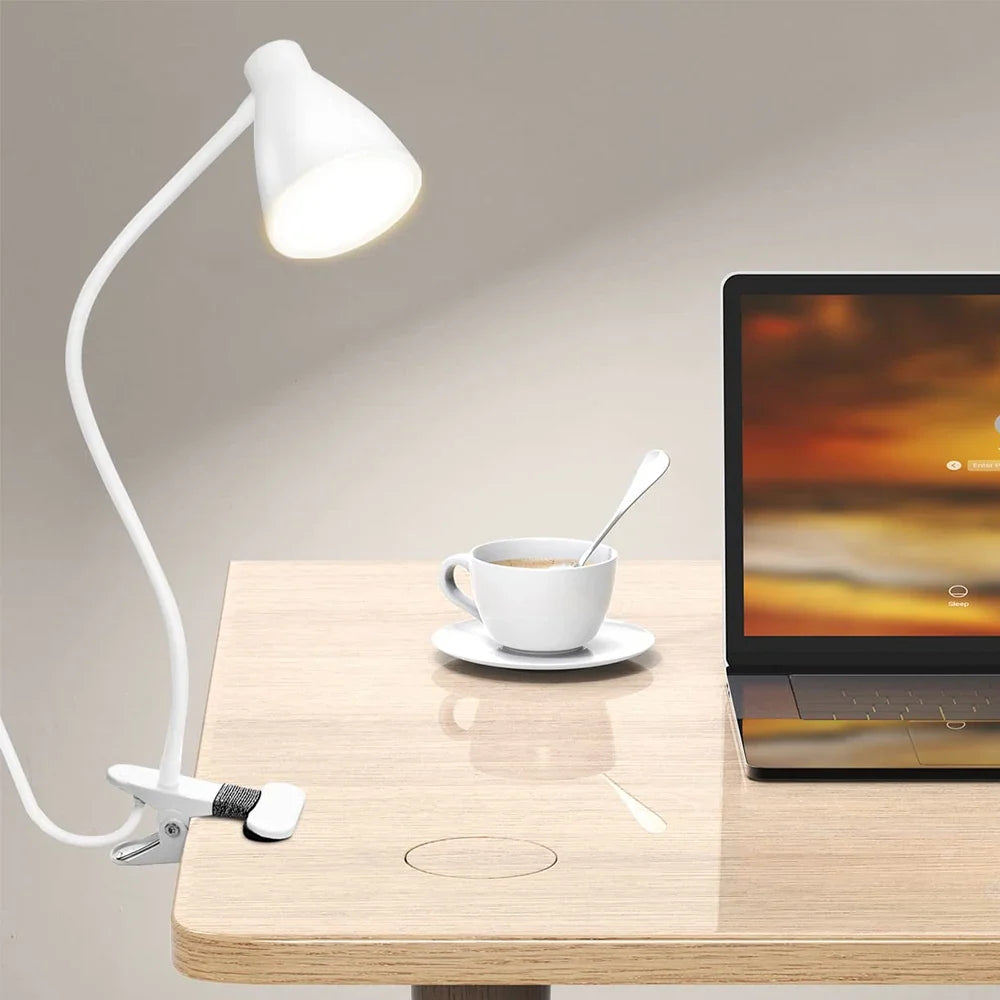 Επιτραπέζιο φωτιστικό ανάγνωσης USB με εύκαμπτο λαιμό και κλιπ