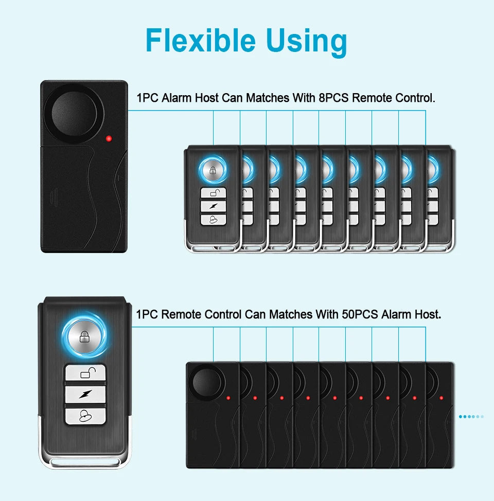 Awapow Wireless Vibration Bike Alarm With Remote Control Anti-Theft Door And Window Alarm 110dB Loud Home Bicycle Security