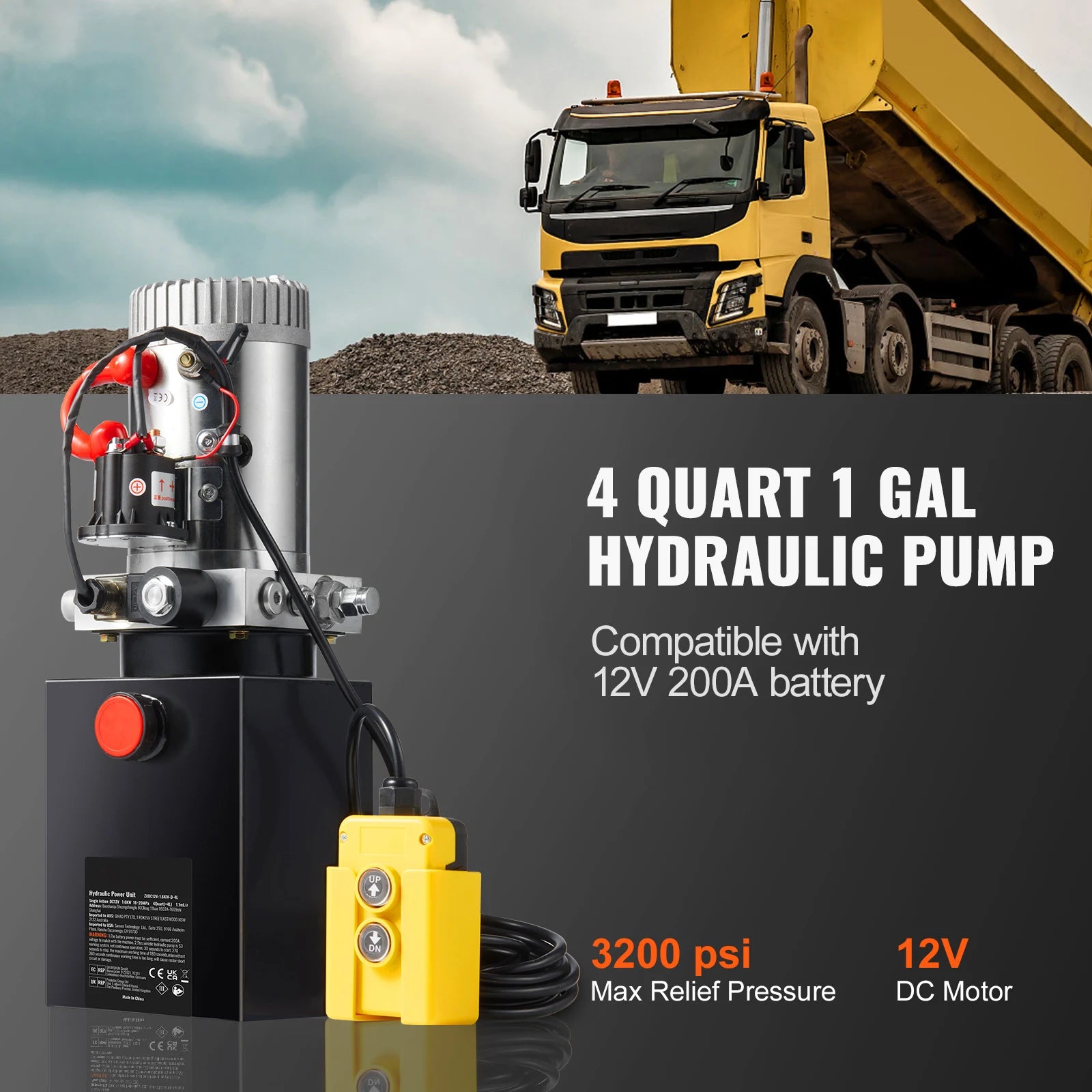 12V Hydraulic Dump Trailer Pump 1.6kW Single Acting Power Unit