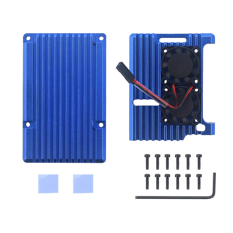 Skal till Raspberry Pi 4 Model B med dubbla minikylfläktar, skyddande kylhölje i aluminiumlegering för RPi 4 4B