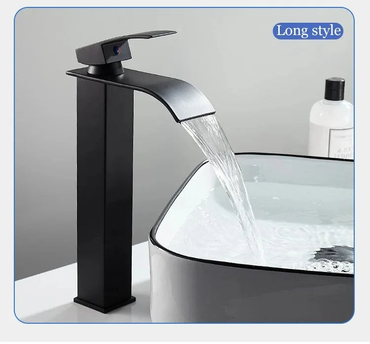 Waterfall Wash Basin Stainless Steel High And Low Faucet Black Hot And Cold Toilet Wash Basin Bathroom Home