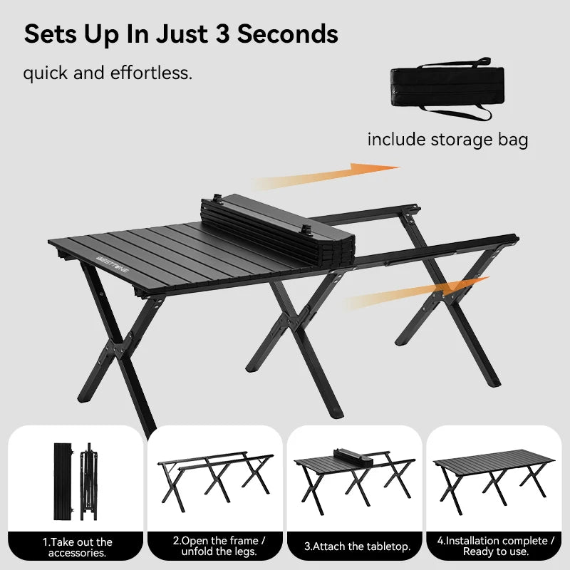 Aluminum Folding Camping Table for 6, Roll-Up Outdoor Use