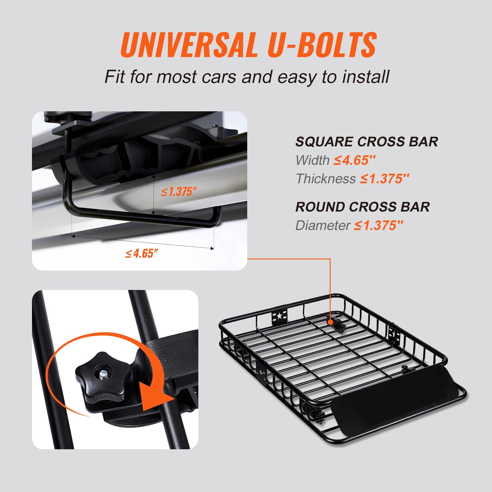 Roof Rack Cargo Basket 200lb Heavy-Duty Rooftop Carrier