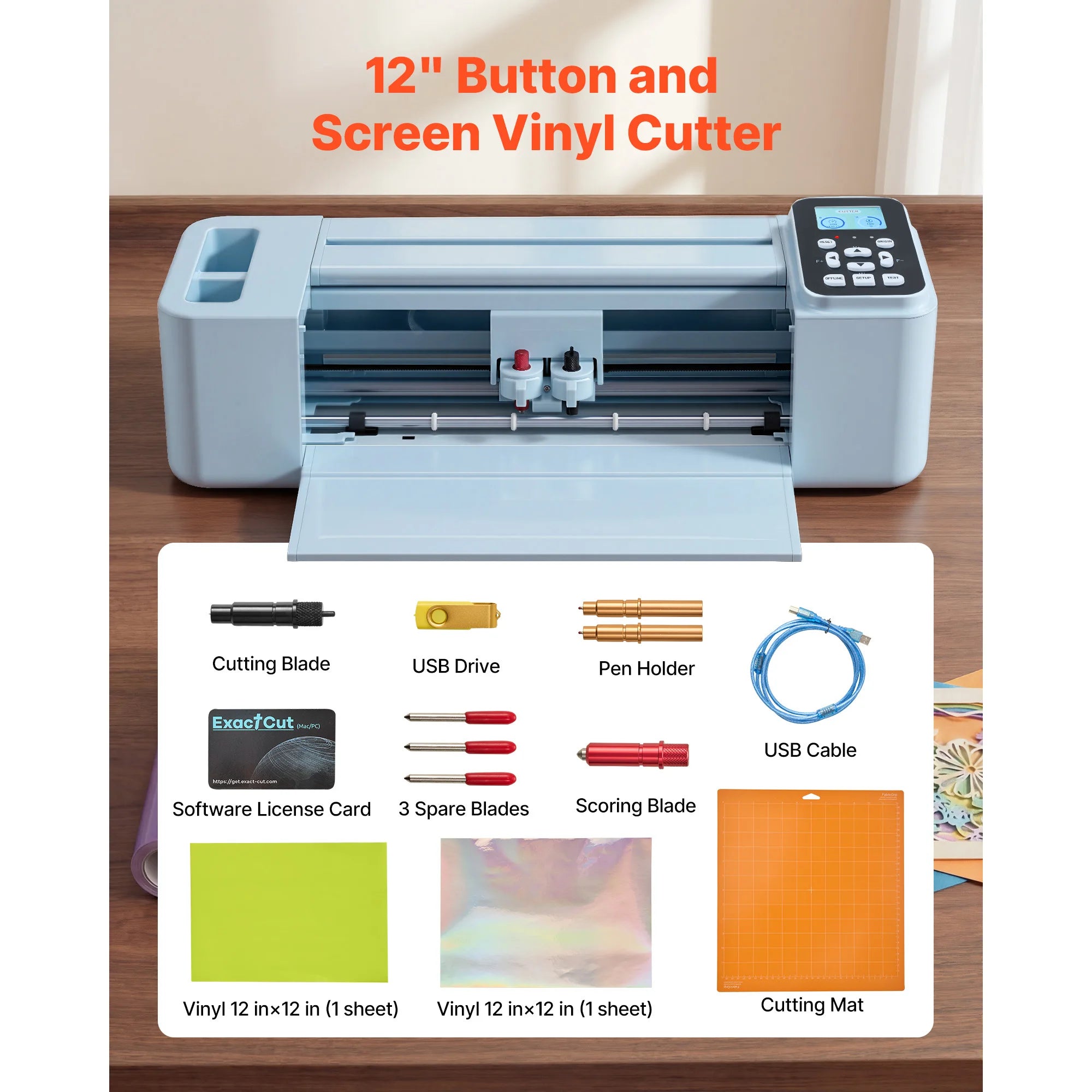SucceBuy Vinyl Cutting Machine 12 in Button Screen Controlled Vinyl Cutter 5000+ Built-in Design Resources Creating Crafts Cards