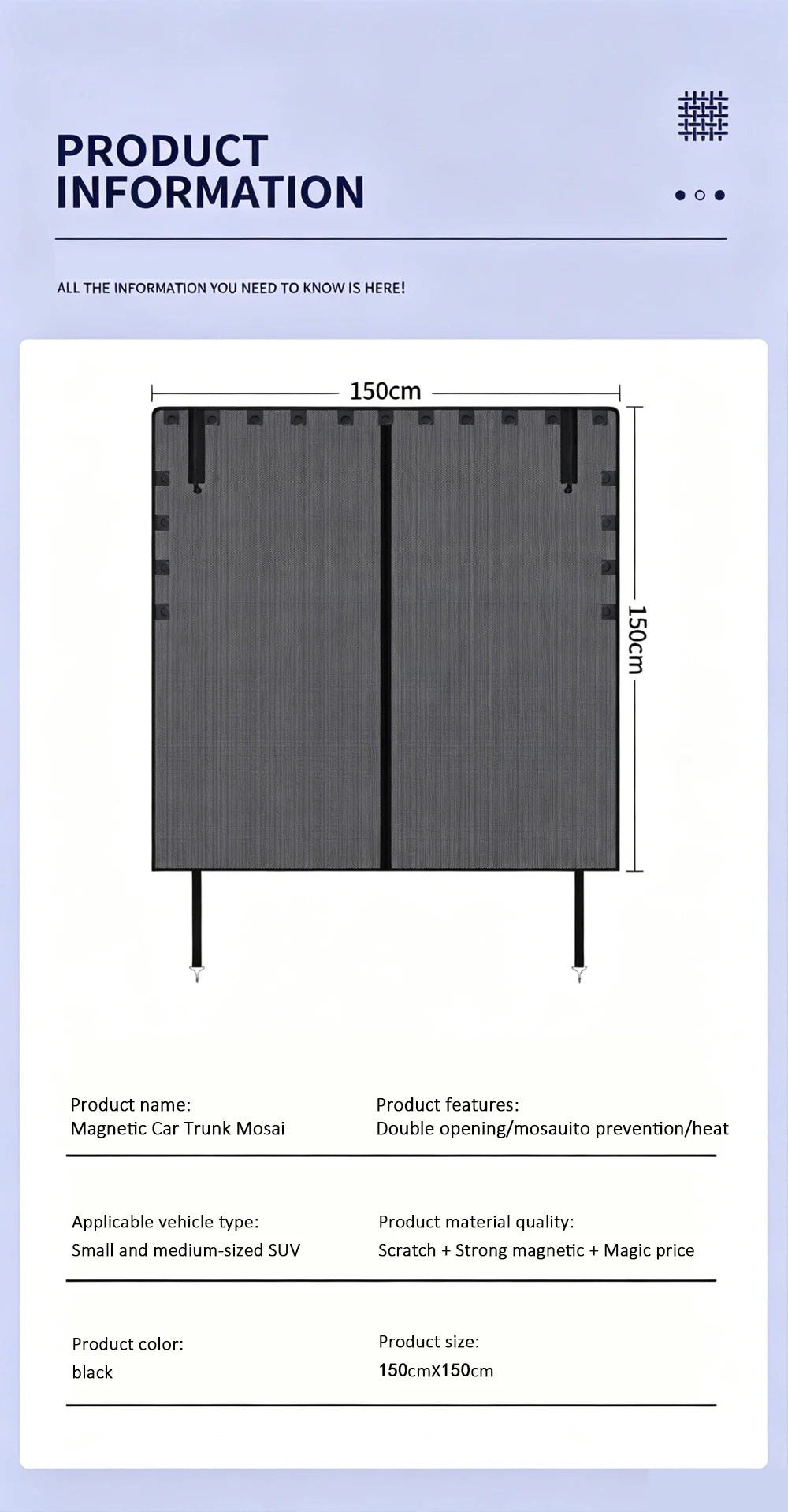 Magnetic Car Trunk Mosquito Screen Car Sunshade Curtain For Summer Mosquito Protection Ventilation Small To Mid Sized SUVs