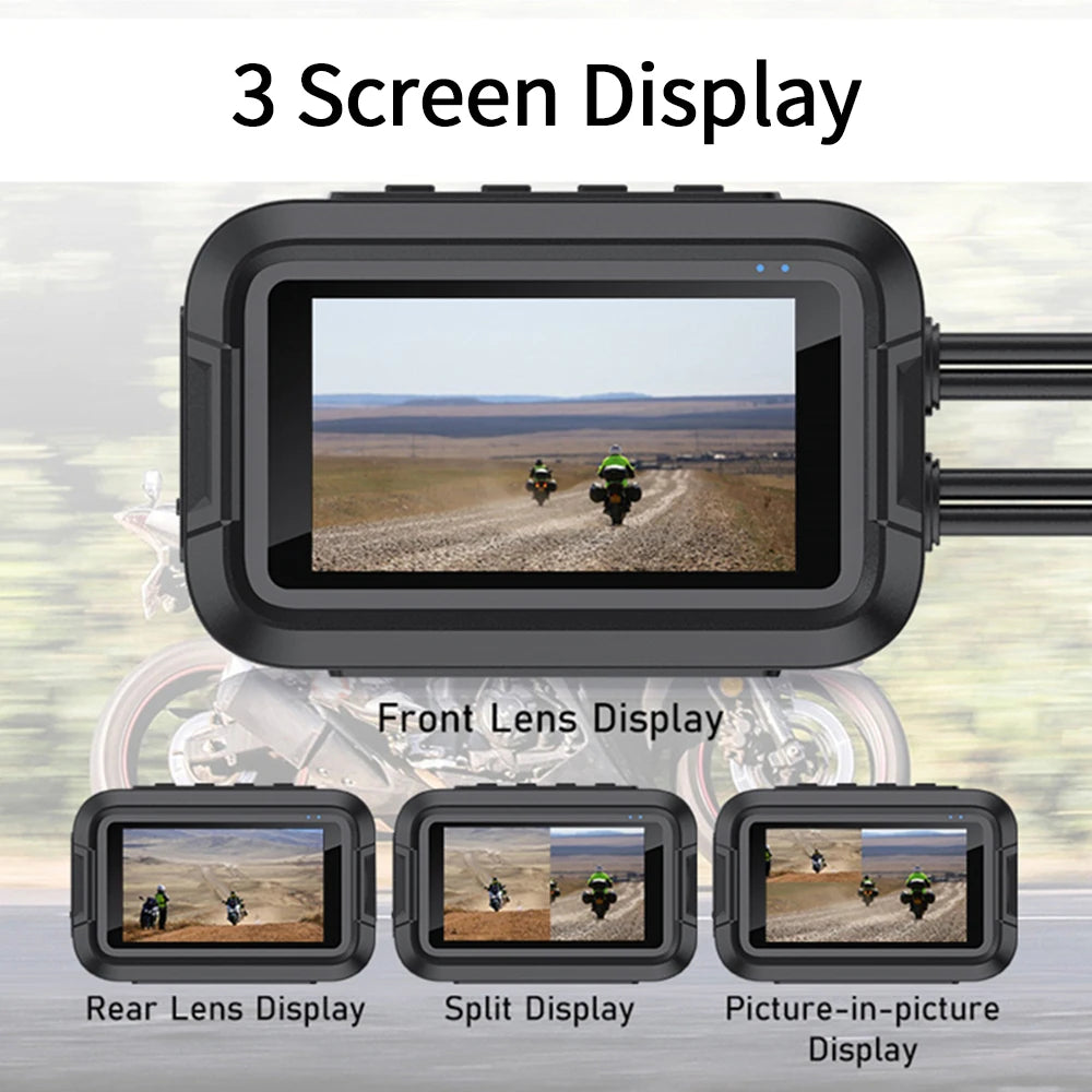 Dual 1080P Motorcycle Dash Cam Front Rear WiFi GPS Recorder
