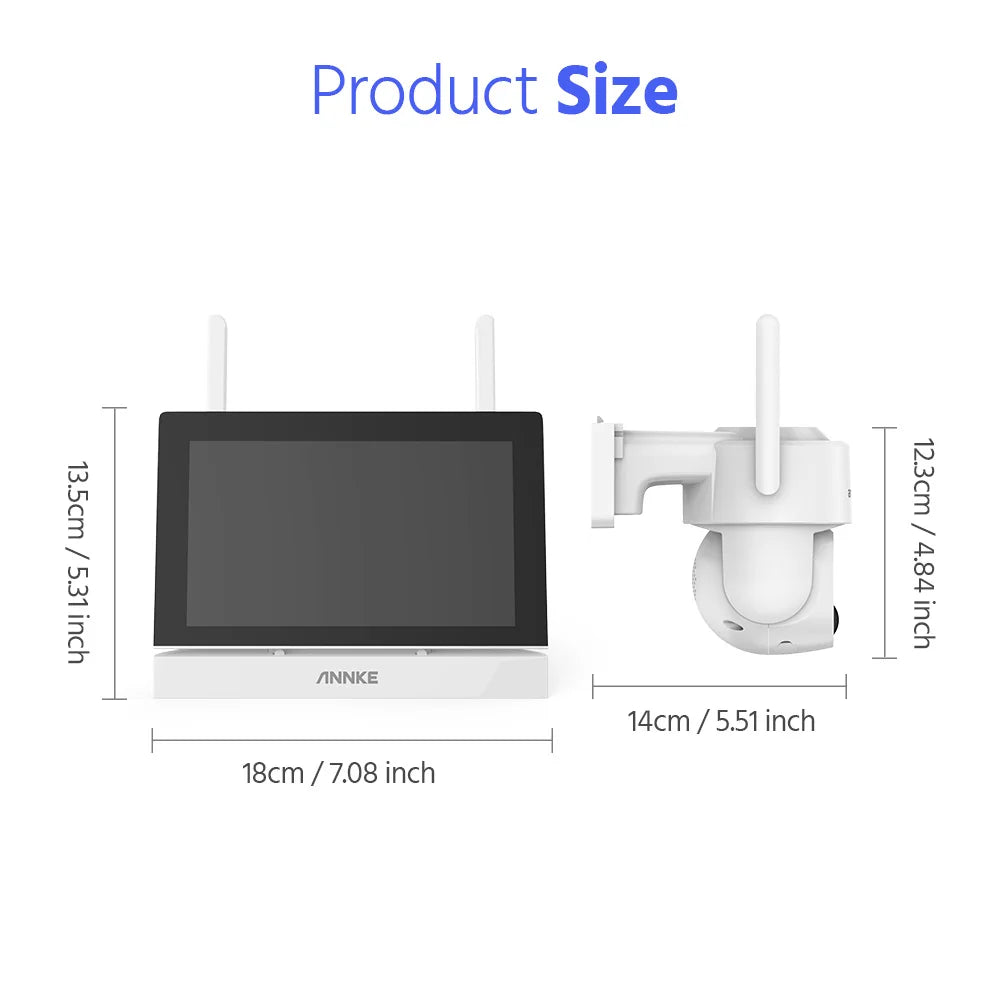 4CH Wireless Security Camera System with 7 Inch Monitor and 2 Solar PTZ Cameras