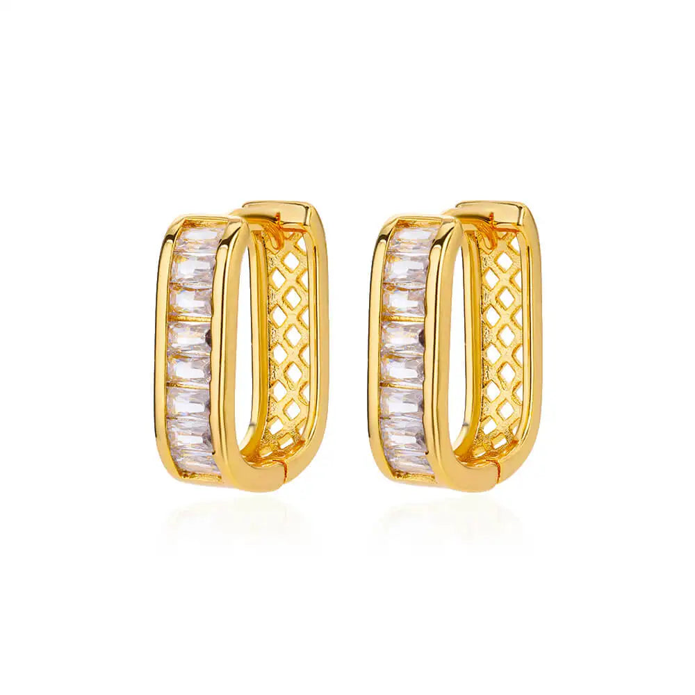 Shiny Zircon Circle Square Hoop Earrings for Women