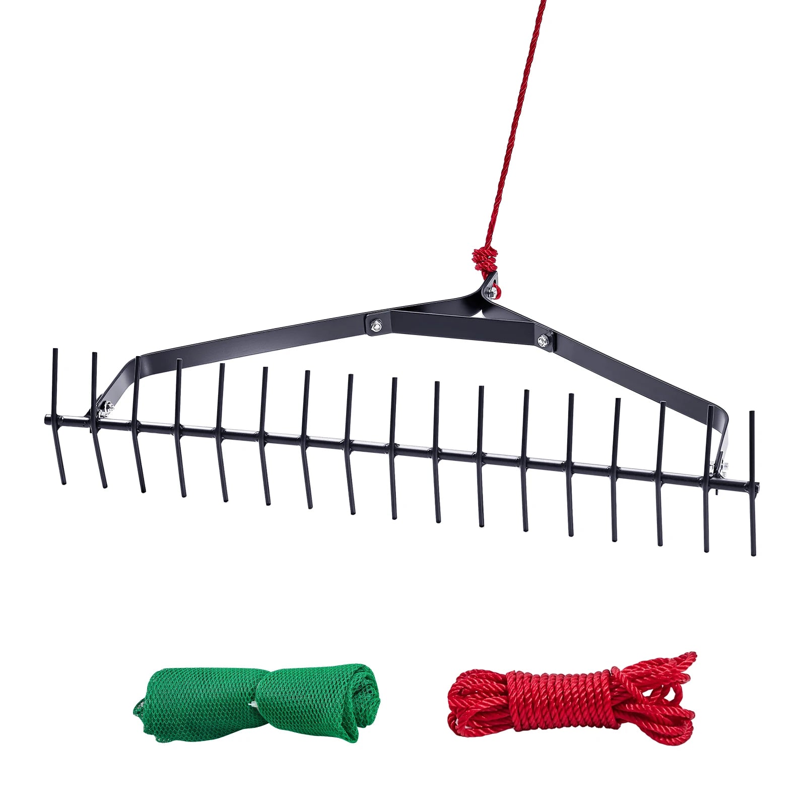 SucceBuy 32 in Aquatic Weed Rake 6.3 Double Weeds Cutter w/30ft Rope No Assembly Required Clearing Tool to Pond Lake Rivulet