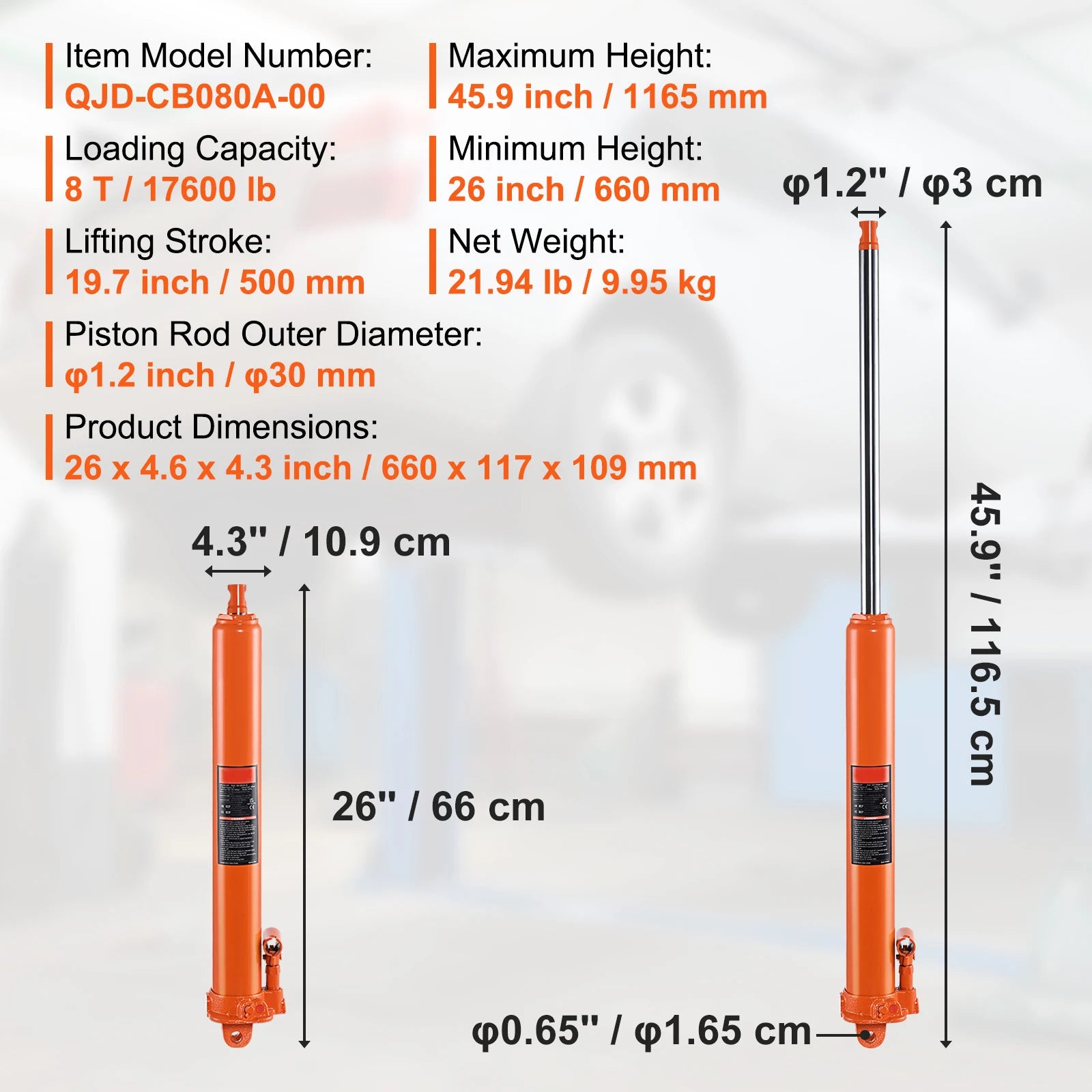 3-Ton Hydraulic Long Ram Jack for Engine Hoists with 26–46" Lift Range
