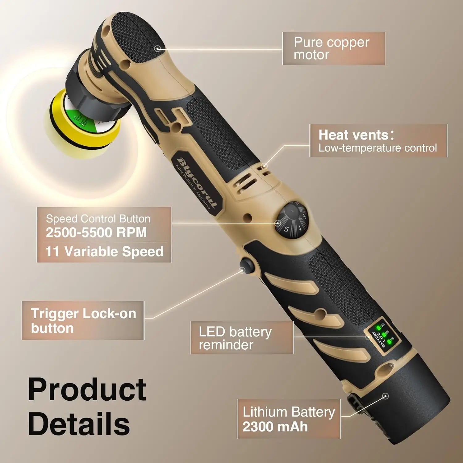 Cordless Mini Polisher with 11 Speeds and 2 Batteries
