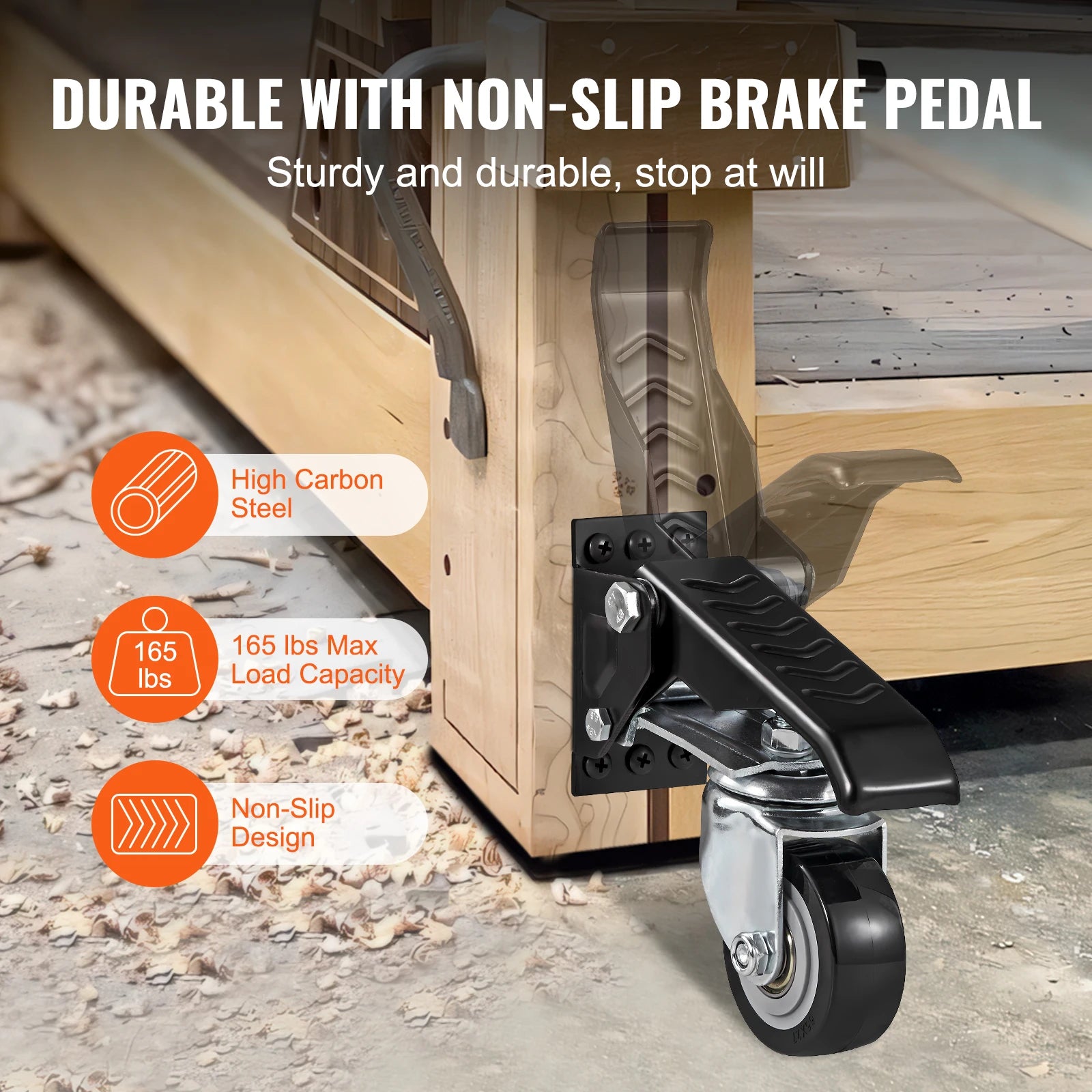 SucceBuy 165lbs 2.5" Set of 4 Workbench Caster Wheels Side Mounted Retractable Stepdown Wheel 360° Swivel for Tables & Equipment