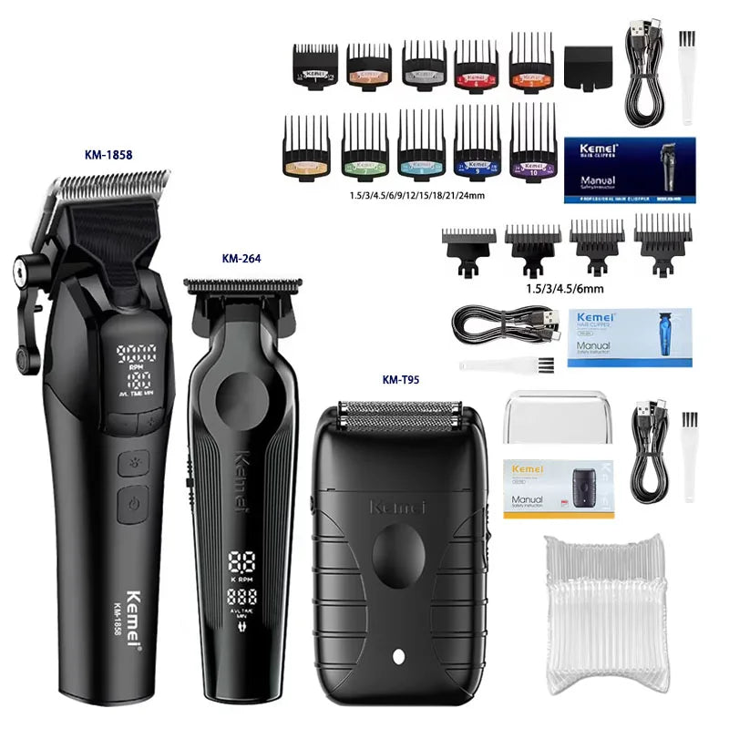 Kemei KM-1858 9000RPM 10W Hair Clipper,KM-264 Rechargeable Electric Trimmer,Original KM-T95 Shaver For Men Barber Clippers Kit