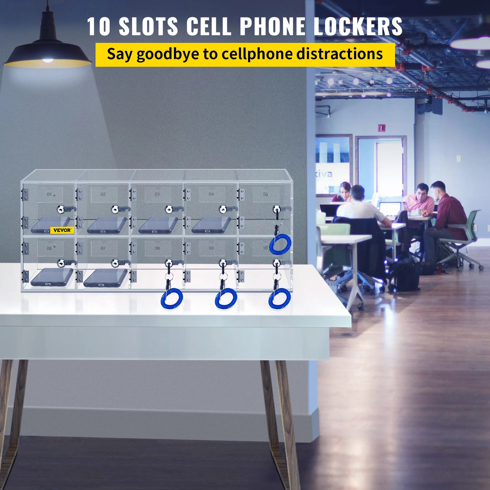 Lockable Cell Phone Storage Locker with 10/20 Slots Acrylic Cabinet