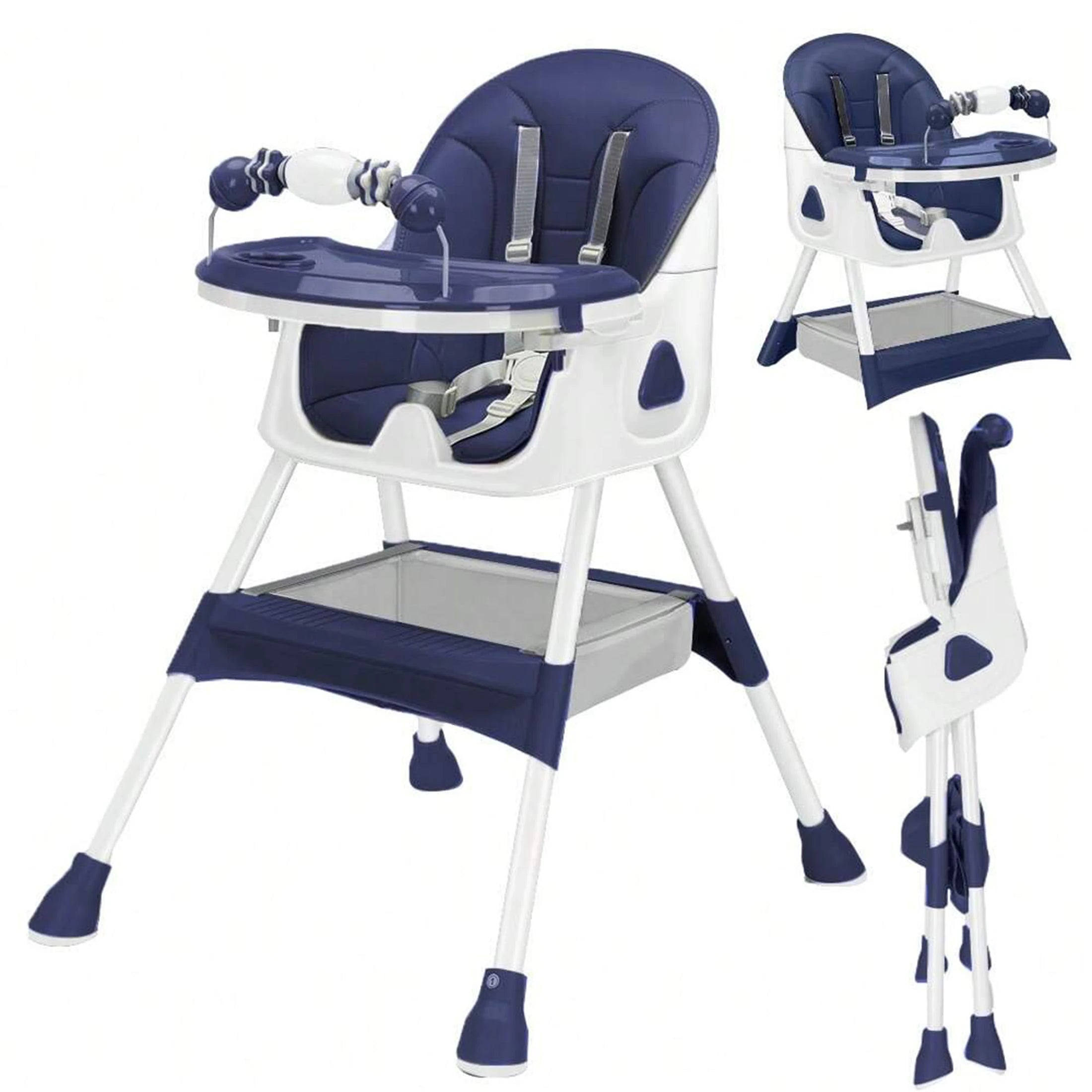 Foldable Baby High Chair with Tray and Toy Rack
