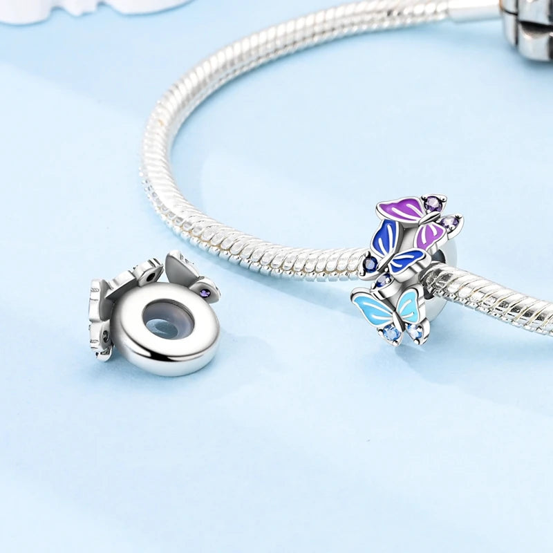 100% 925 Sterling Silver Rainbow Zircon Colorful Butterfly Dragon Shaped Silicone Stopper Charms Beads Fit DIY Bracelets Jewelry