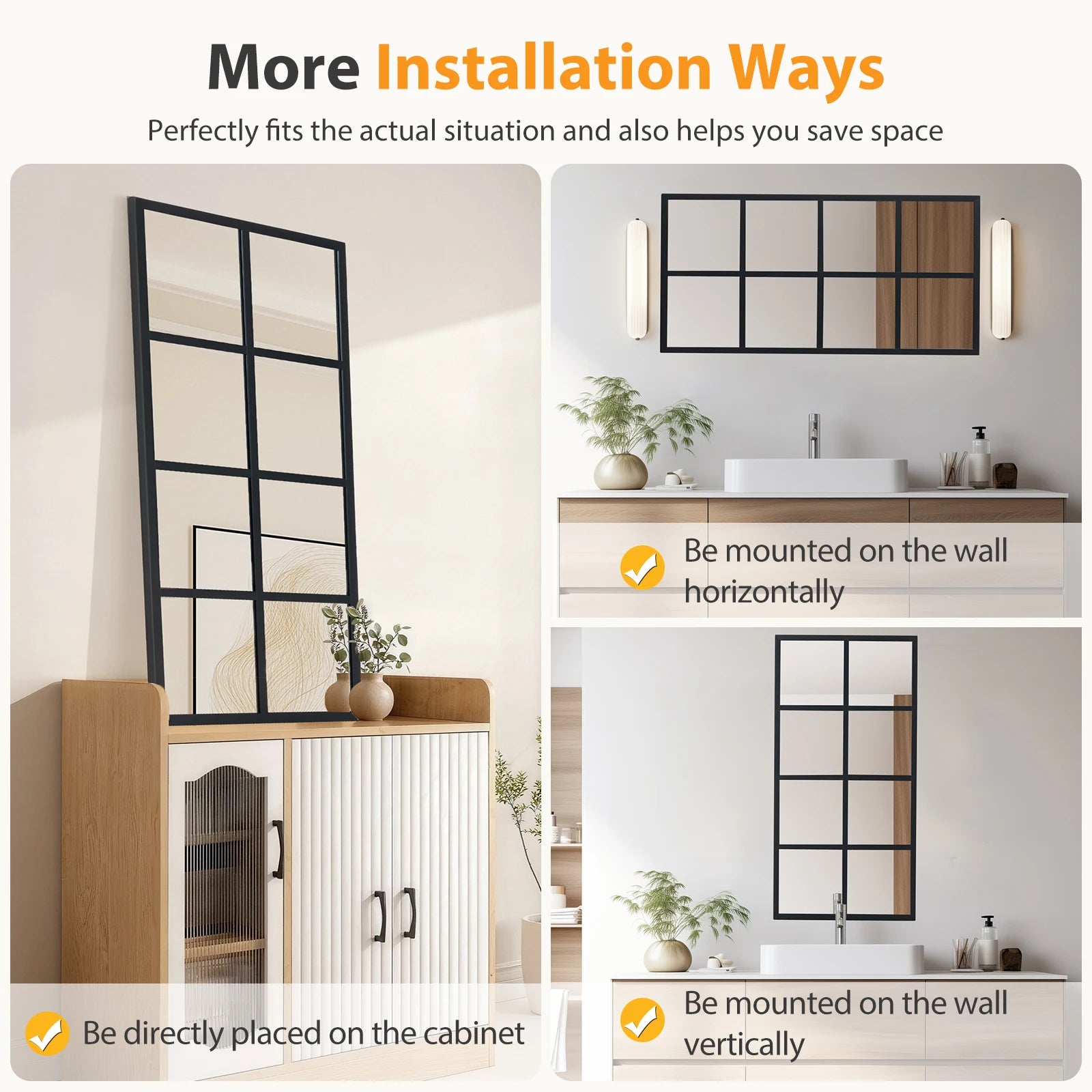 Full Length Window Pane Wall Mirror with Metal Frame 16x32