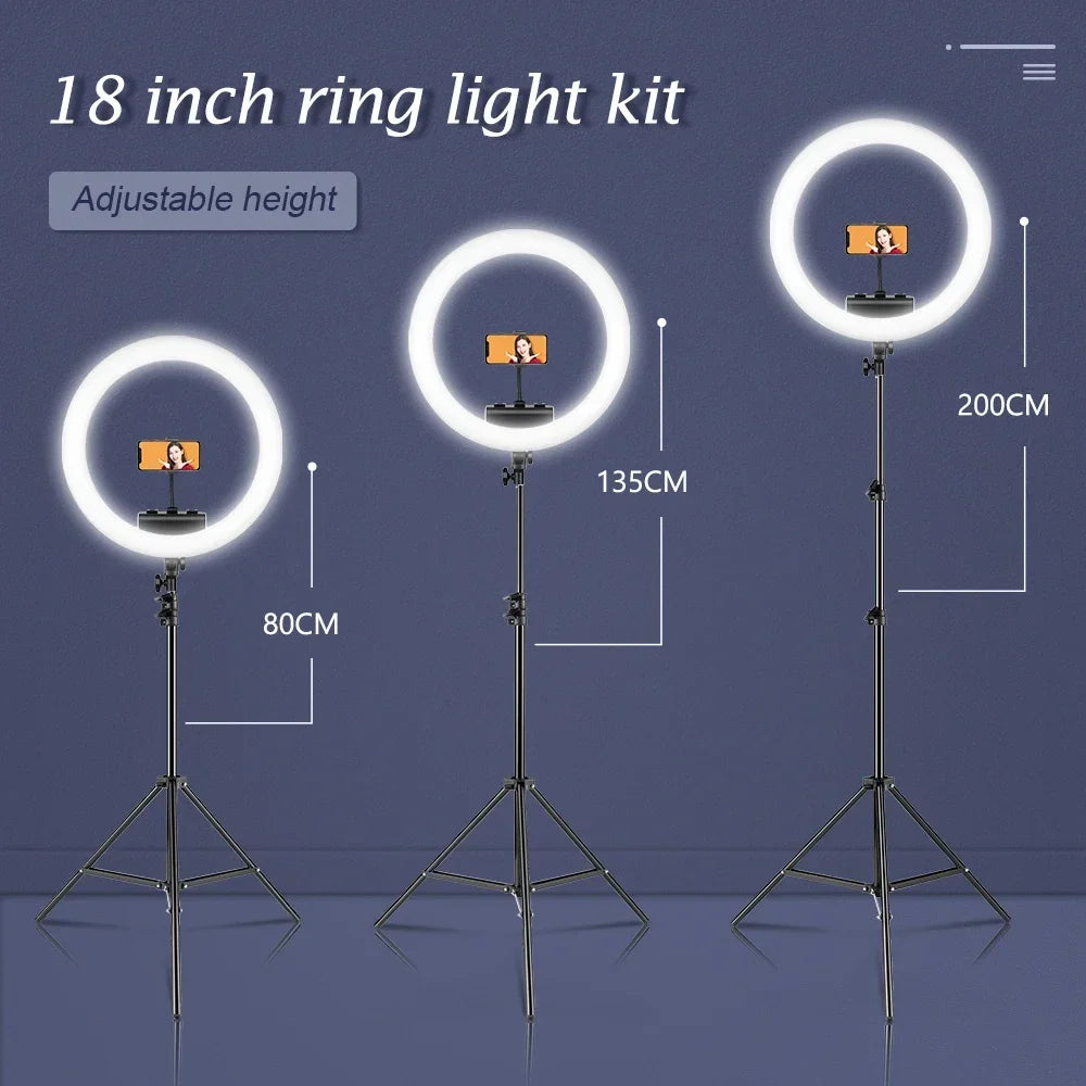 SH 18 Inch Thin Ring Light LED Selfie Video Lamp With Tripod Stand Phone Clip For YouTube Live Light Photography Studio