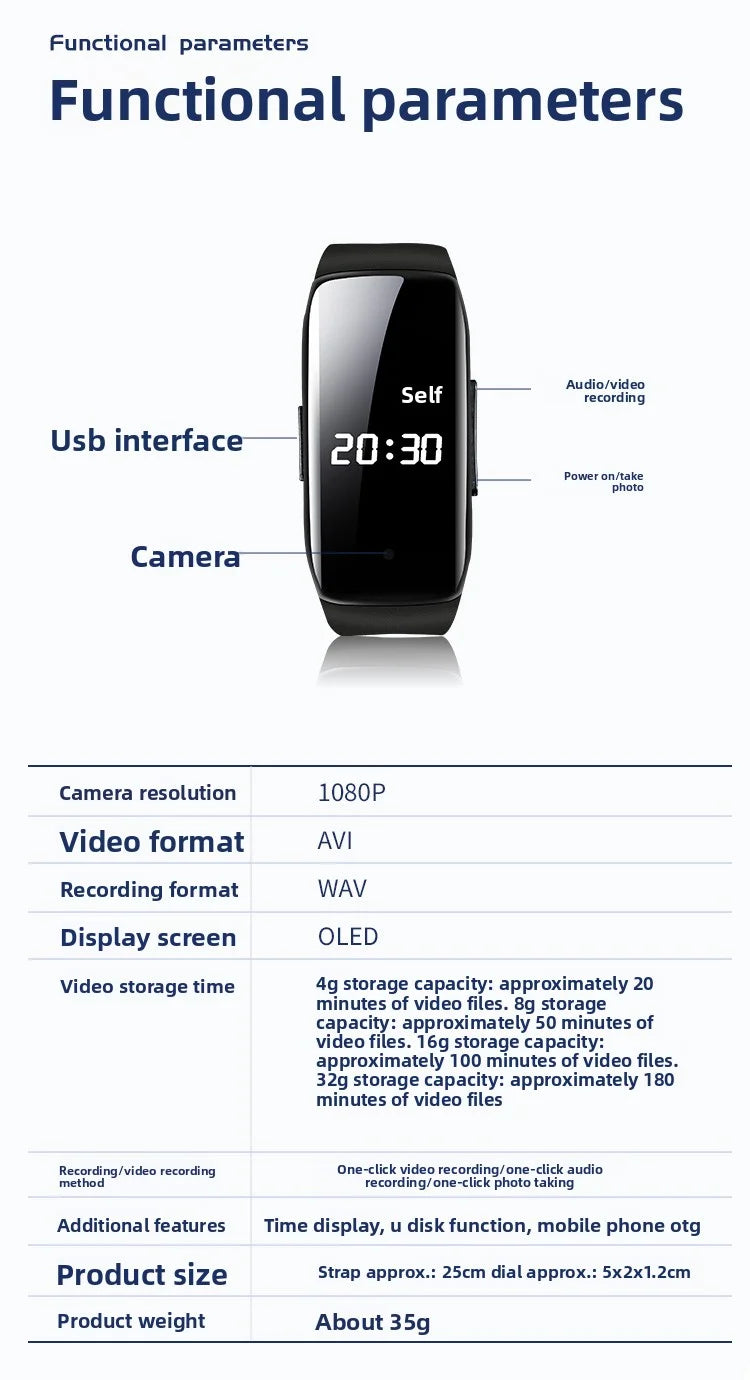 1080P mini hodinky s kamerou na zápästie a 3-hodinovým záznamom