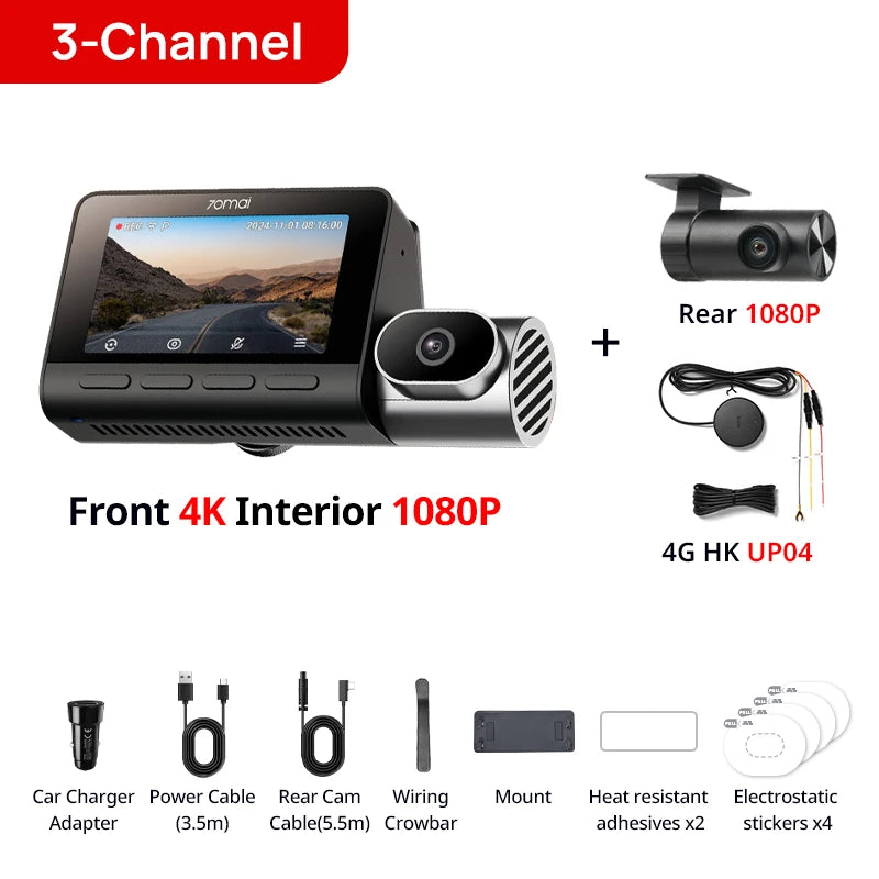 70mai T800 3-Channel 4K Dash Cam with HDR, GPS, 4G & WiFi 6