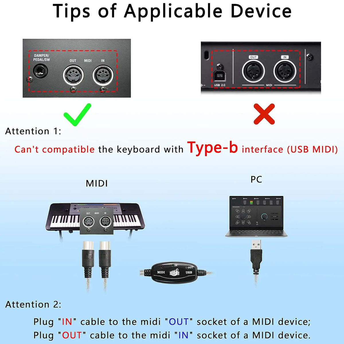 Cable de interfaz MIDI DIN de cinco pines USB