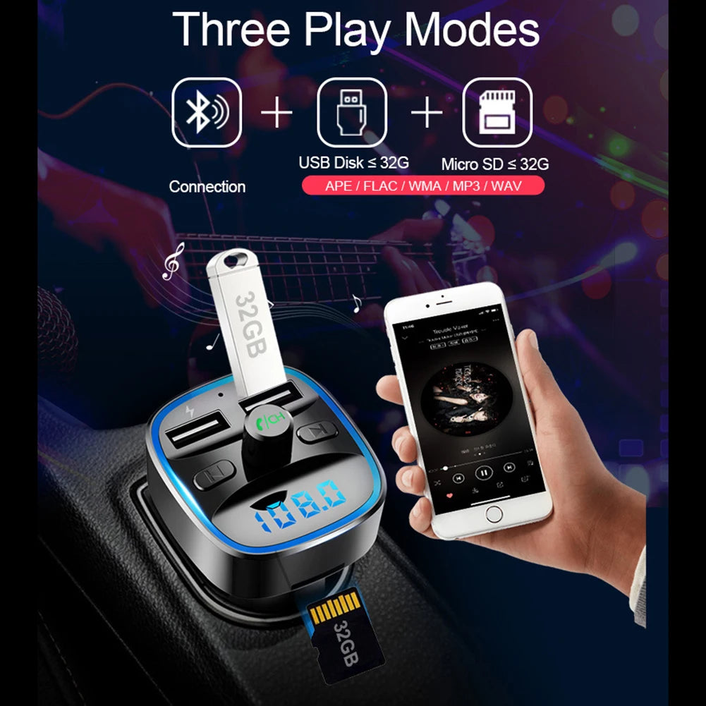 Car Bluetooth 5.0 FM Transmitter with Dual USB Charging