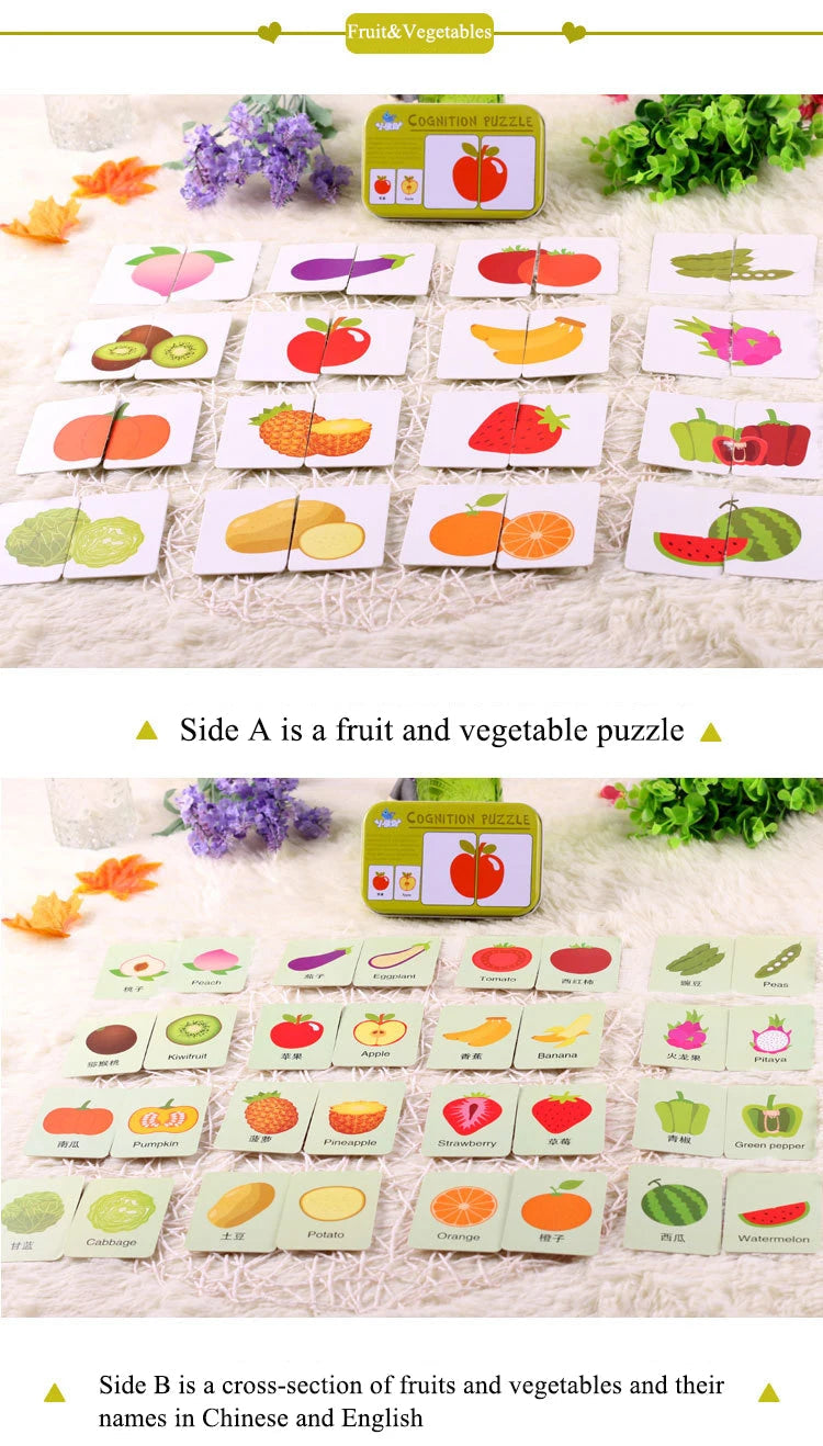 Baby Puzzle Montessori Educational Toys Wood 3D Puzzle Games Iron Box children Puzzles Jigsaw Wooden Puzzles For Kids 2 3 4 Year