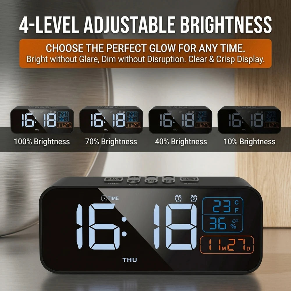Digital Dual Alarm Clock with Temperature and Humidity